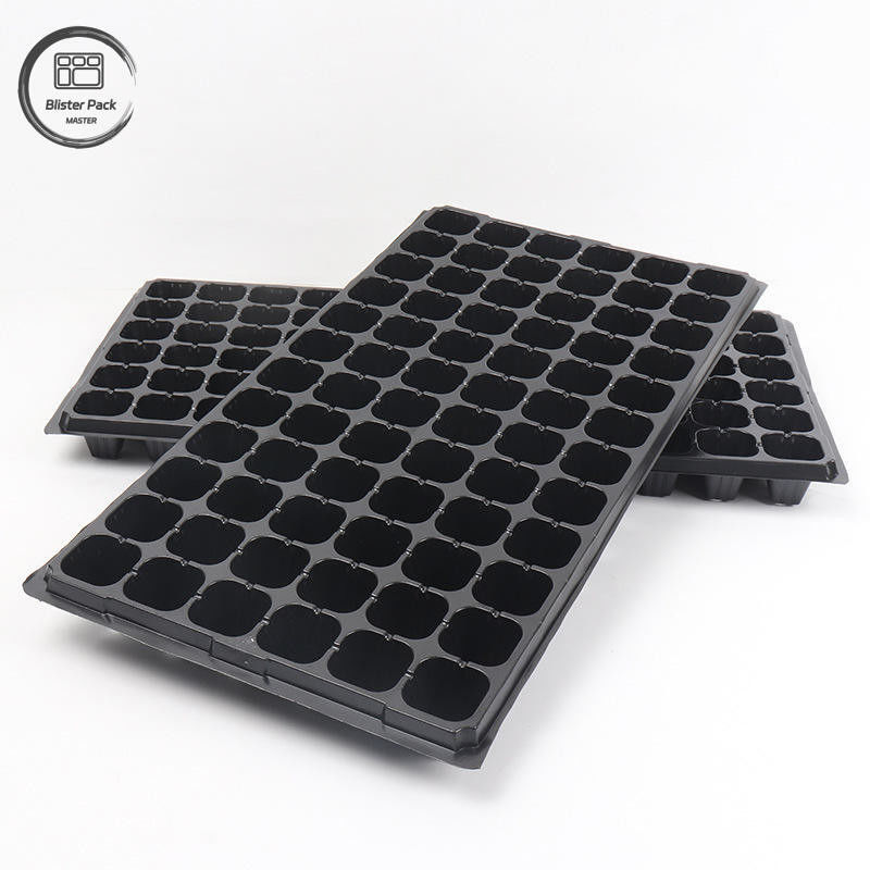 Tray benih plastik hitam tahan lama untuk rumah kaca Bahan daur ulang 50 Cell Seeder Lubang dalam 3,8cm