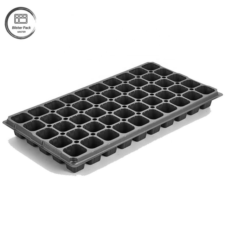 Tray benih plastik hitam tahan lama untuk rumah kaca Bahan daur ulang 50 Cell Seeder Lubang dalam 3,8cm