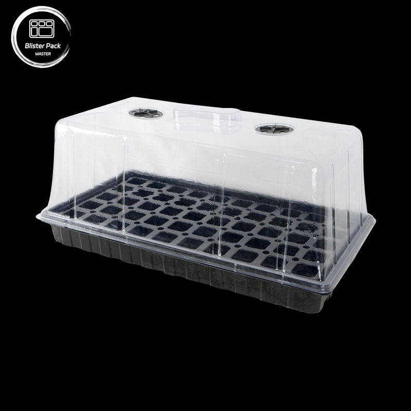 Tray benih plastik hitam tahan lama untuk rumah kaca Bahan daur ulang 50 Cell Seeder Lubang dalam 3,8cm