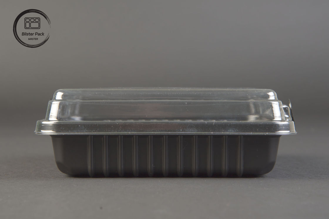 Kontainer makanan plastik sekali pakai PET persegi kecil dengan desain yang dapat ditumpuk untuk restoran