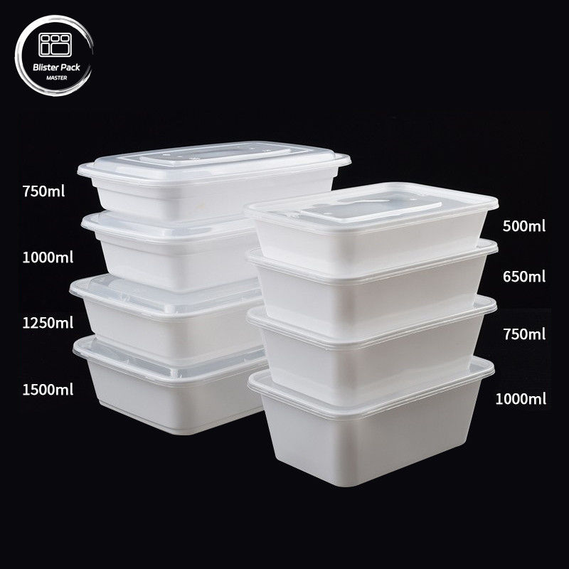 Microwavable PP Plastic Bento Box dengan Tutup Clea Multi-Size 500ml hingga 1500ml