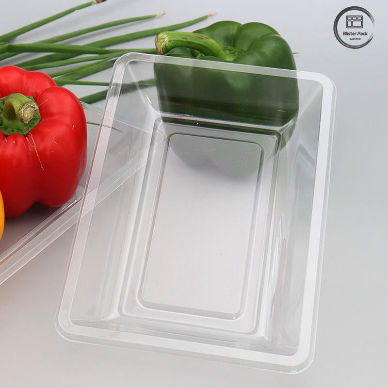 Tray buah dan sayuran sekali pakai transparan Kemasan plastik bagian bawah datar untuk produk segar