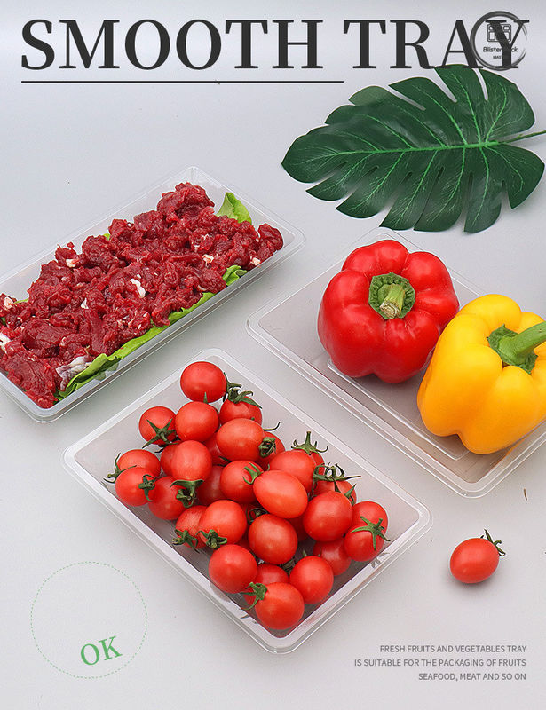 Tray buah dan sayuran sekali pakai transparan Kemasan plastik bagian bawah datar untuk produk segar