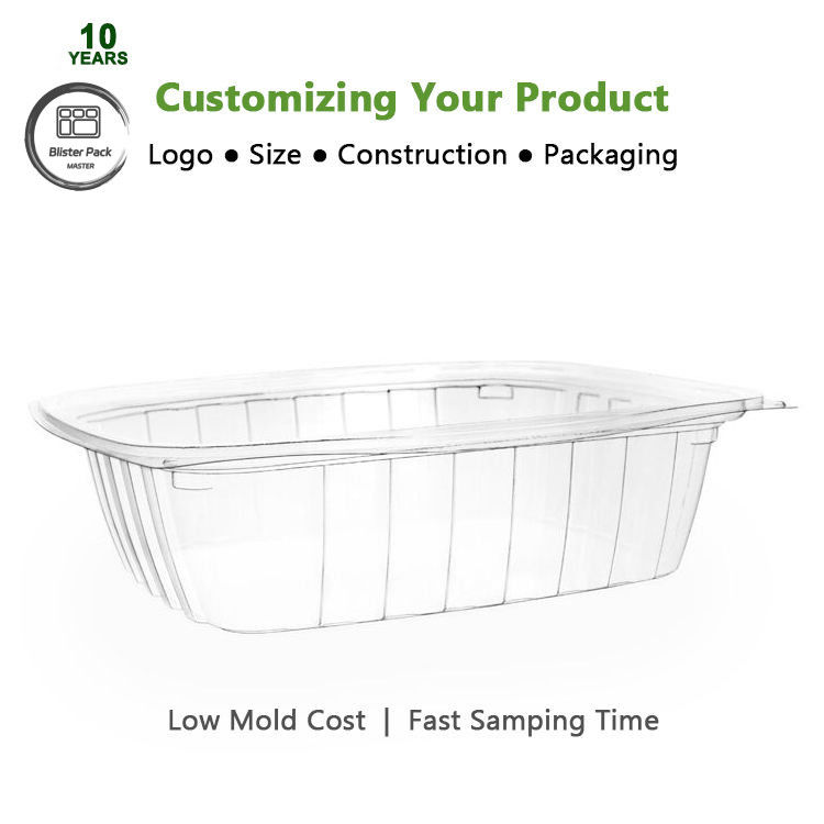 100% PLA Biodegradable Clamshell Container Compostable Clear Hinged Box untuk Buah dan Sayuran