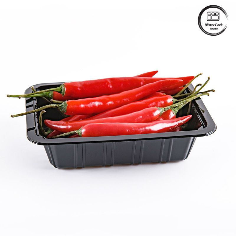 Supermarket Chili Plastik sekali pakai deep rectangular buah hitam wadah sayur-sayuran segar kemasan makanan tray