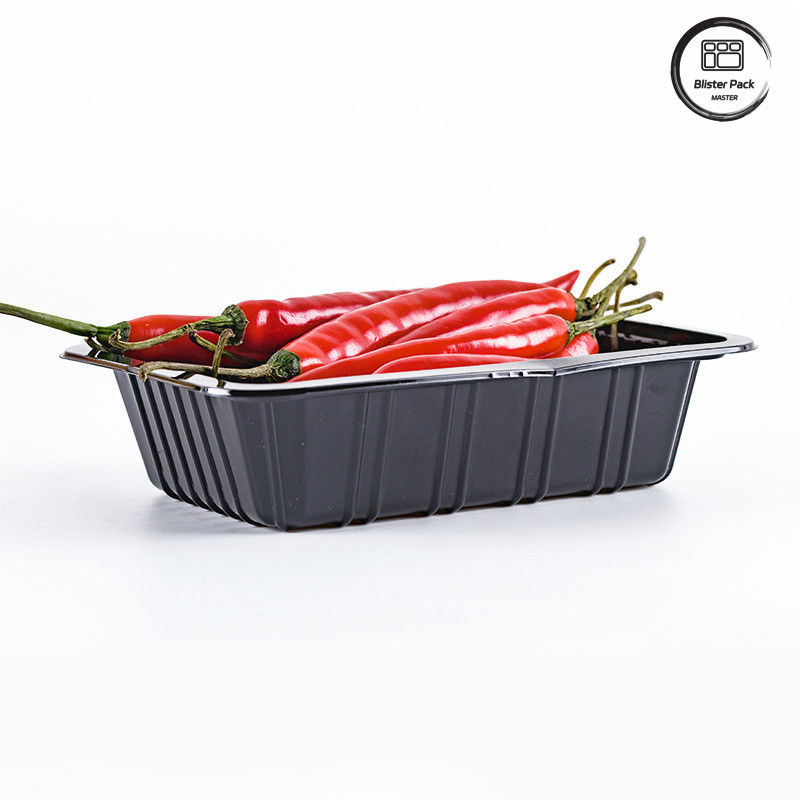 Supermarket Chili Plastik sekali pakai deep rectangular buah hitam wadah sayur-sayuran segar kemasan makanan tray