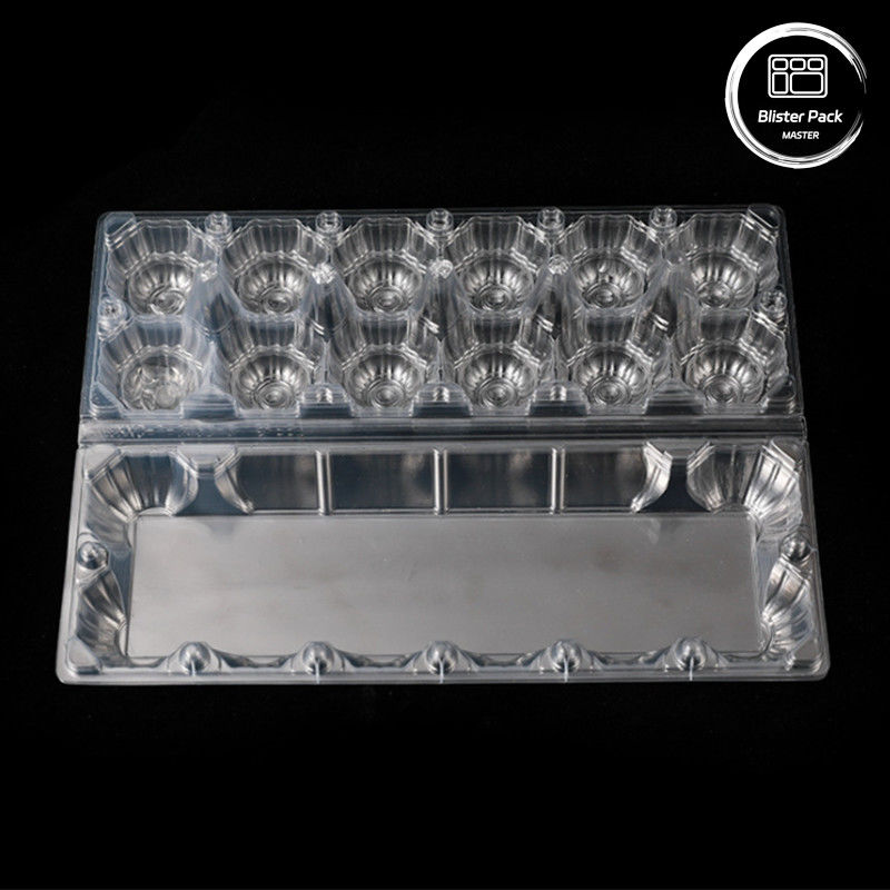 Tray Blister Telur PET tahan lama yang dibentuk vakum dengan 12 slot Tray kisi plastik sekali pakai dengan penutup