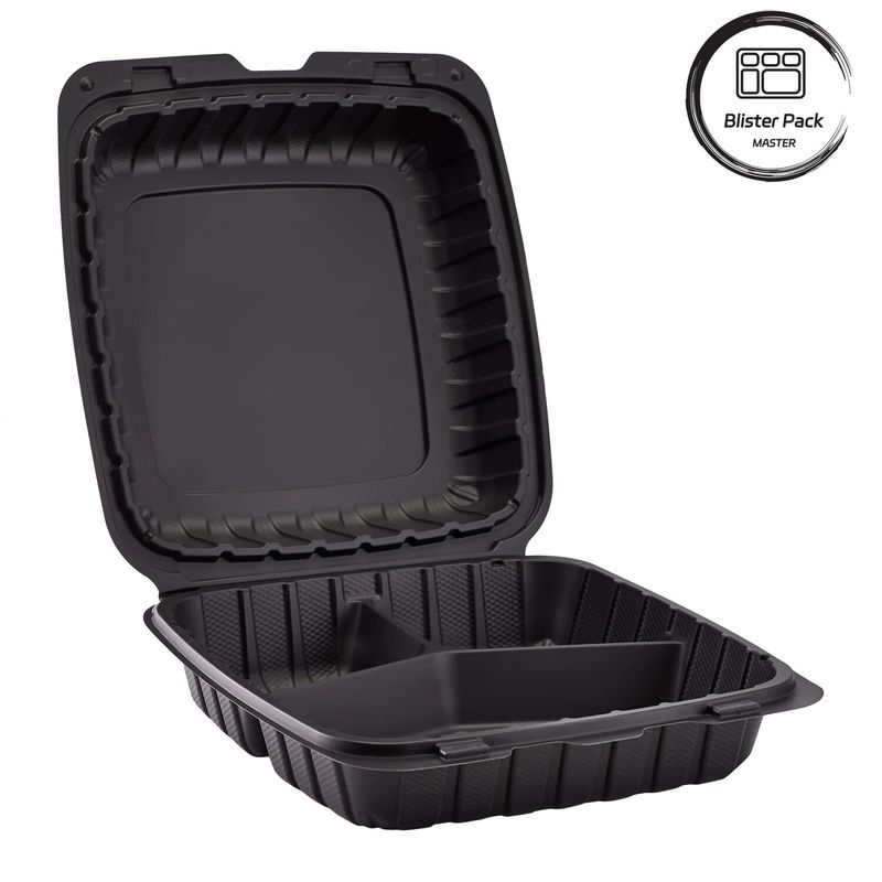 3 Compartment Thermoforming Plastic Take Out Container Square Untuk Makanan Cepat / Makanan Panas