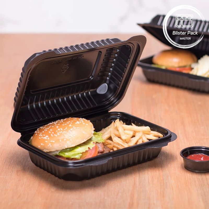 3 Compartment Thermoforming Plastic Take Out Container Square Untuk Makanan Cepat / Makanan Panas