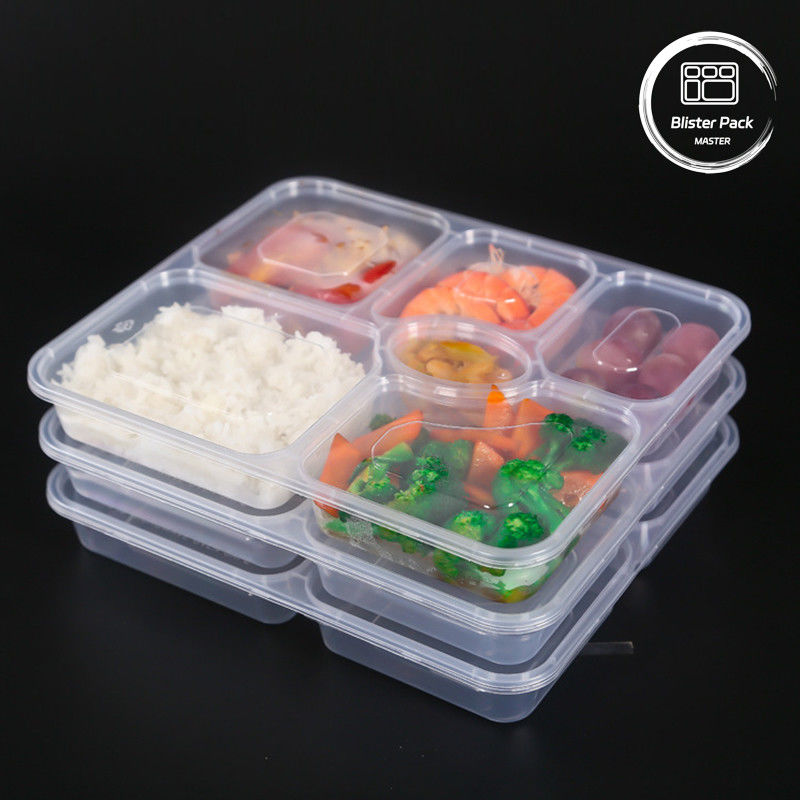 Plastik Transparan Makanan Prep 6 Compartment Disposable Bento Box Untuk Hotel Dan Acara