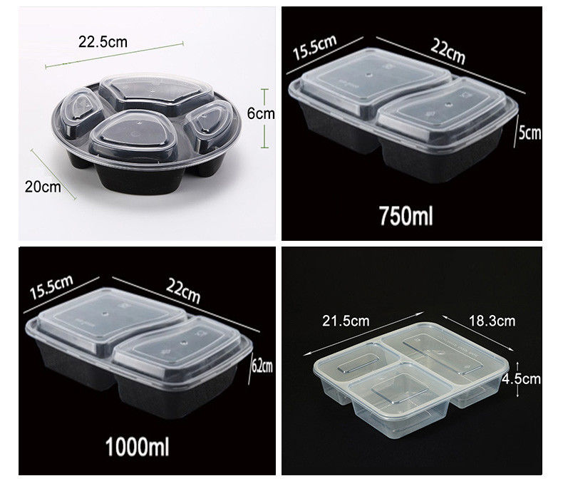 Plastik Transparan Makanan Prep 6 Compartment Disposable Bento Box Untuk Hotel Dan Acara