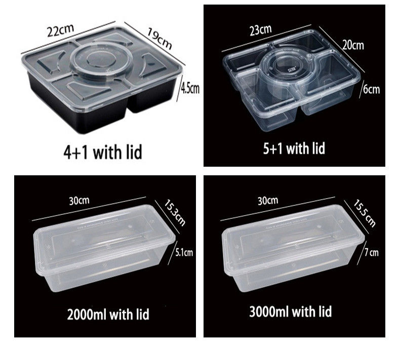 Plastik Transparan Makanan Prep 6 Compartment Disposable Bento Box Untuk Hotel Dan Acara