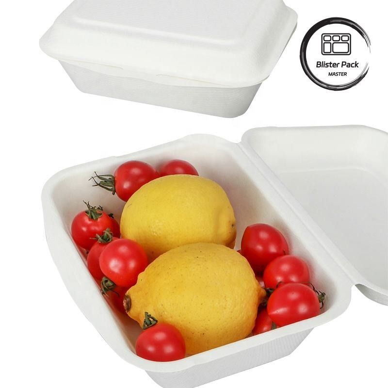 9 inci Gula Gula Bagasse Clamshell Lunch Box Container makanan sekali pakai dan terdegradasi untuk burger dan toko roti