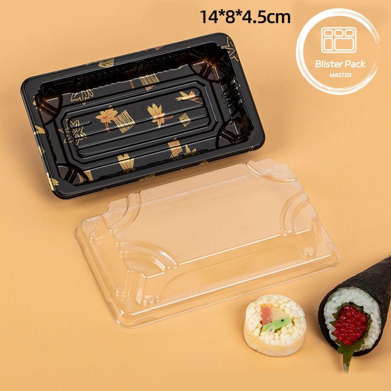 Custom Logo Restaurant Food Grade Sushi Tray sekali pakai untuk makan segar dan bergaya