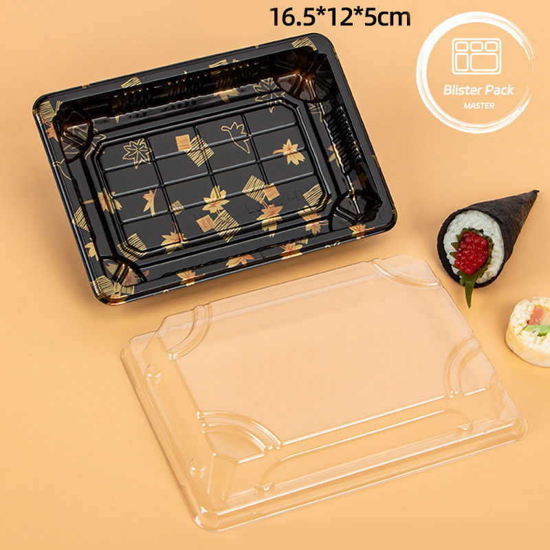 Custom Logo Restaurant Food Grade Sushi Tray sekali pakai untuk makan segar dan bergaya