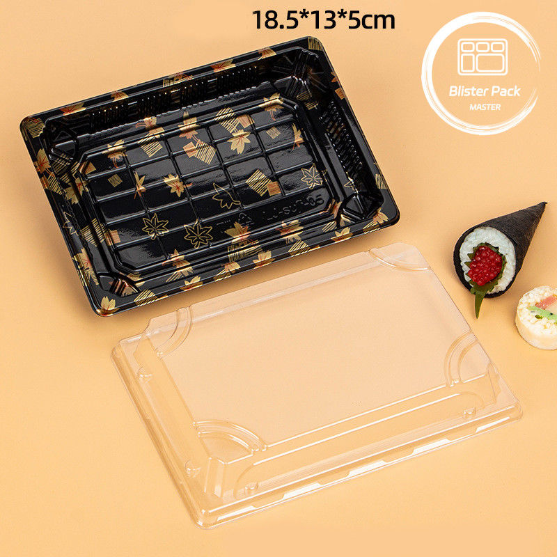 Custom Logo Restaurant Food Grade Sushi Tray sekali pakai untuk makan segar dan bergaya