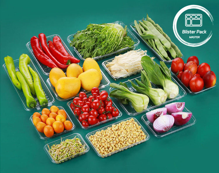 Tray buah-buahan dan sayuran PET kelas makanan sekali pakai untuk penyimpanan yang aman dan segar