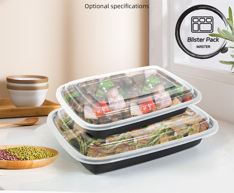 24/28/32 Oz Kontainer Persiapan Makanan Kotak makanan persegi panjang sekali pakai dengan tutup gaya Bento