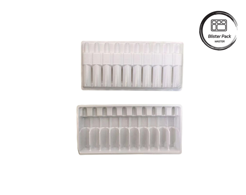 Custom Vacuum Formed Plastic Ampoule Tray, Botol Obat Putih Pembungkusan Blister untuk Vial 10ml