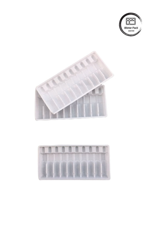 Custom Vacuum Formed Plastic Ampoule Tray, Botol Obat Putih Pembungkusan Blister untuk Vial 10ml