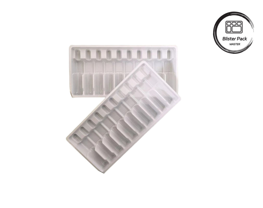 Custom Vacuum Formed Plastic Ampoule Tray, Botol Obat Putih Pembungkusan Blister untuk Vial 10ml