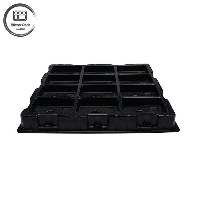Pabrikan Disesuaikan Besar PS Electronic Plastic Tray, 12-Grid High Hardness Pure Black Packaging