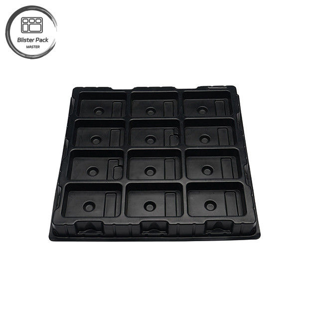 Pabrikan Disesuaikan Besar PS Electronic Plastic Tray, 12-Grid High Hardness Pure Black Packaging