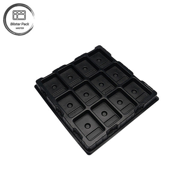 Pabrikan Disesuaikan Besar PS Electronic Plastic Tray, 12-Grid High Hardness Pure Black Packaging