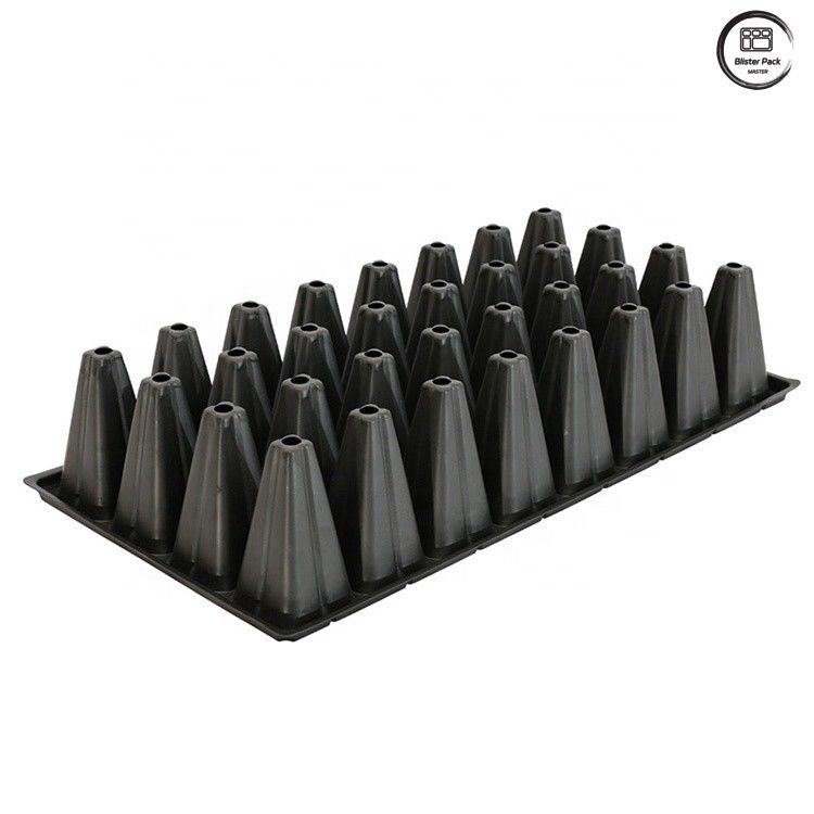 32 Sel Plastik Tray Biji Nursery, vakum dibentuk untuk pertumbuhan benih, Black Seedling Tray