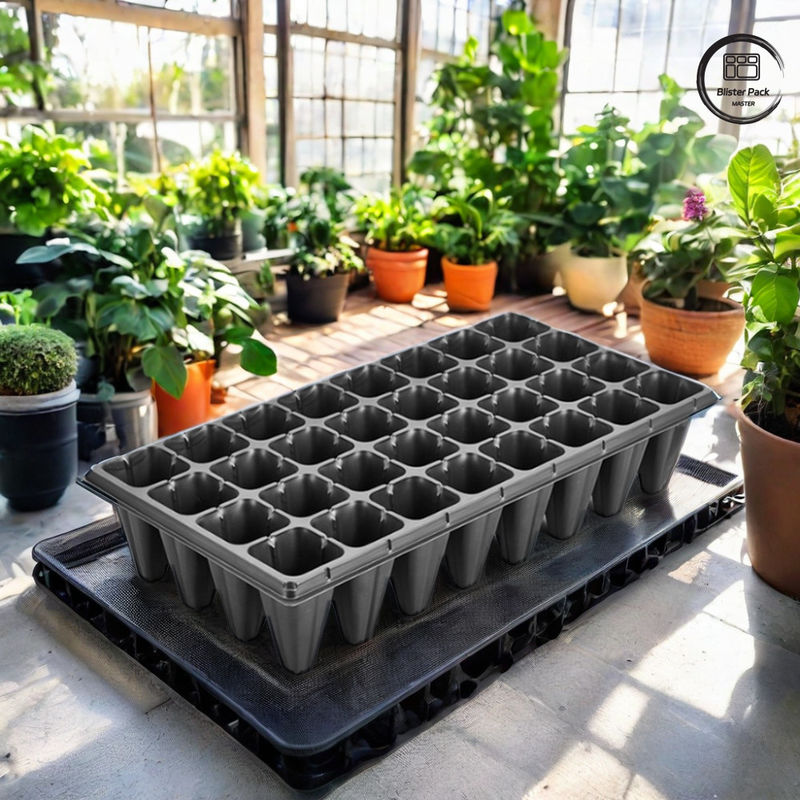 32 Sel Plastik Tray Biji Nursery, vakum dibentuk untuk pertumbuhan benih, Black Seedling Tray