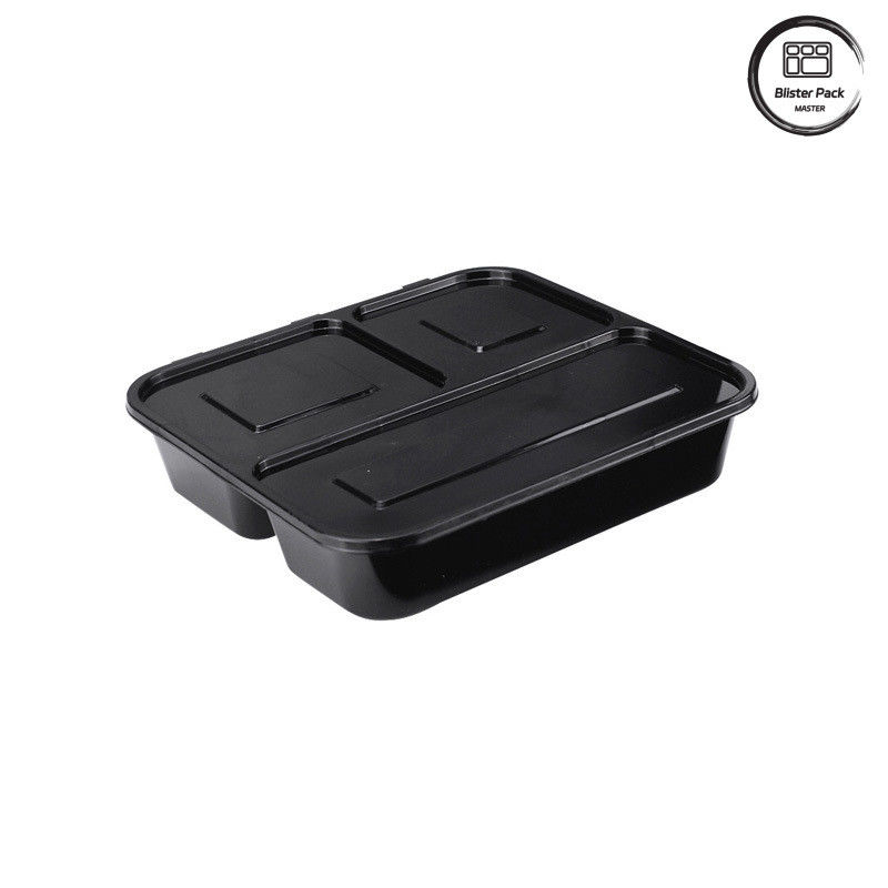 1-4 Kompartemen kotak makan siang hitam sekali pakai safe microwave desain anti kebocoran untuk kebutuhan kemasan makanan