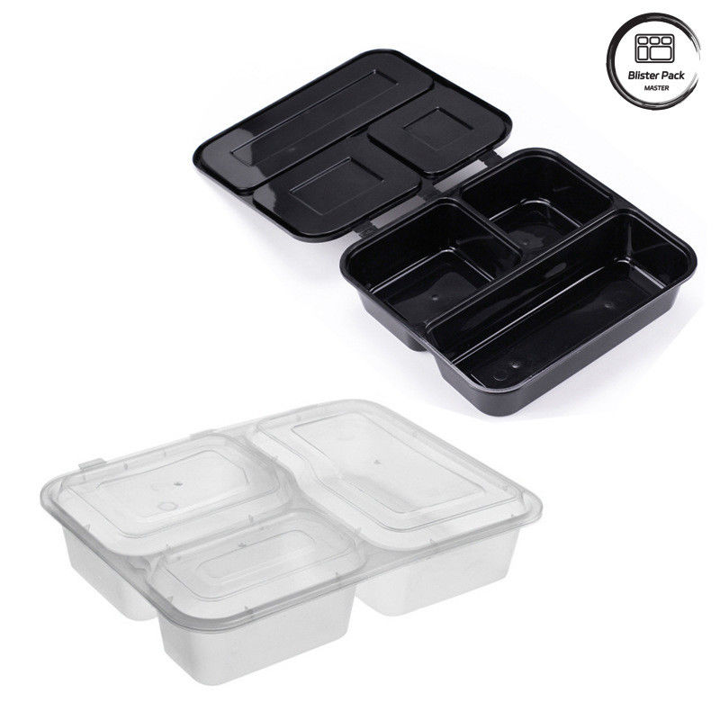 1-4 Kompartemen kotak makan siang hitam sekali pakai safe microwave desain anti kebocoran untuk kebutuhan kemasan makanan