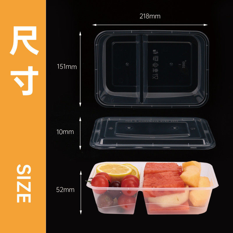 Container makanan dua kompartemen sekali pakai PP Plastik Bento Lunch Box untuk pesanan khusus